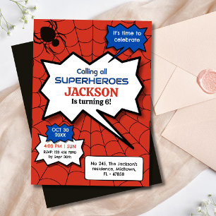 Convite Super-herói 6º aniversário crianças aranha vermelh