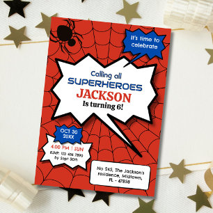 Convite Super-herói aniversário de 6 anos crianças aranha 