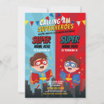 Convite Super-herói Birthday Brothers Blue Red Joint Boy<br><div class="desc">O Super Herói Aniversário Irmãos Azul Red Joint Boy Invitation! Perfeito para qualquer idade de aniversário,  basta mudar o texto para se adequar à sua festa. Impressão traseiro incluído.</div>