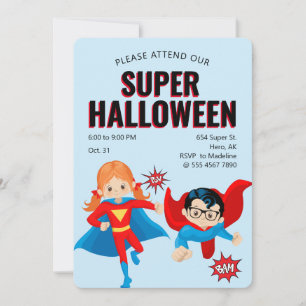 Convite Super Herói Bonito Crianças Festa de Halloween N