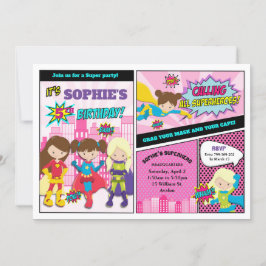 Convite Super-herói Festa de aniversário Rapariga