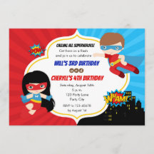 Super-heróis Invites de Aniversário (Garota Gêmea)