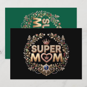 Convite Super Mãe Coroa Floral Elegante Medalha Dourada