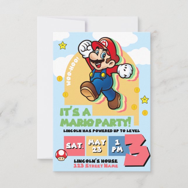 Convite Super Mario Birthday Invitation (Frente)