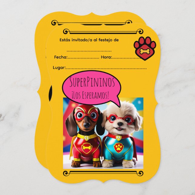 Convite “Super Perritas al Rescate: ¡A festejar! (Frente/Verso)