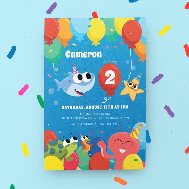 Convite Super Simples | Finny, os Balões de Tubarão Aniver (Invitation on background)