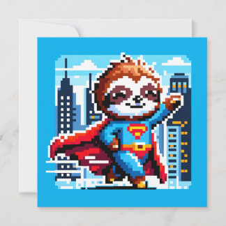 Convite Super Sloth Funny Pixel Art Hero Cityscape Design