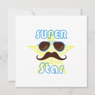 Convite Super Star com óculos de sol e bigode