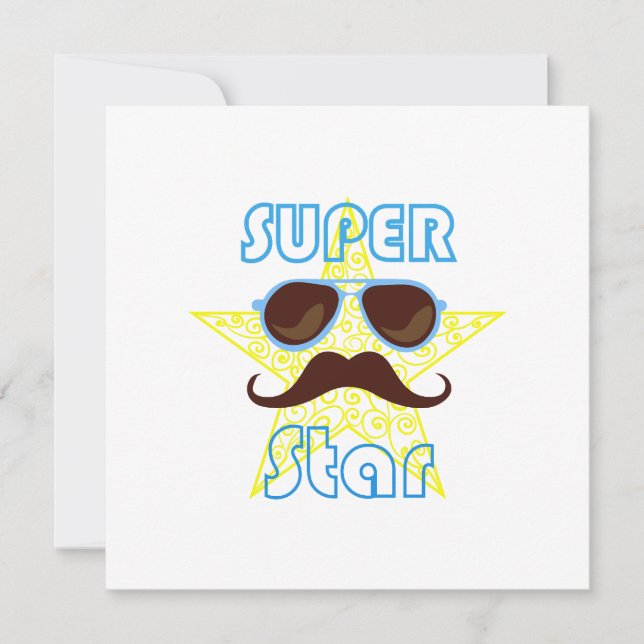Convite Super Star com óculos de sol e bigode (Frente)