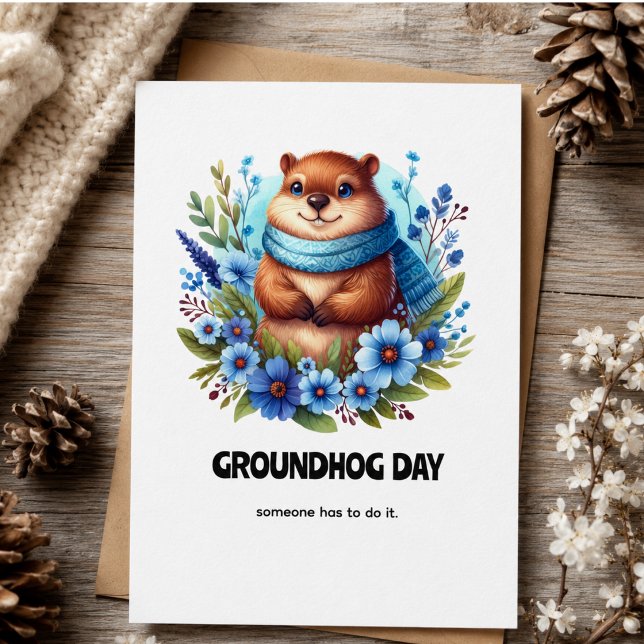 Convite Superestimado? Aquarela Celebrando o Dia do Ground (Over Rated? Watercolor Celebrating Groundhog Day Invitation)