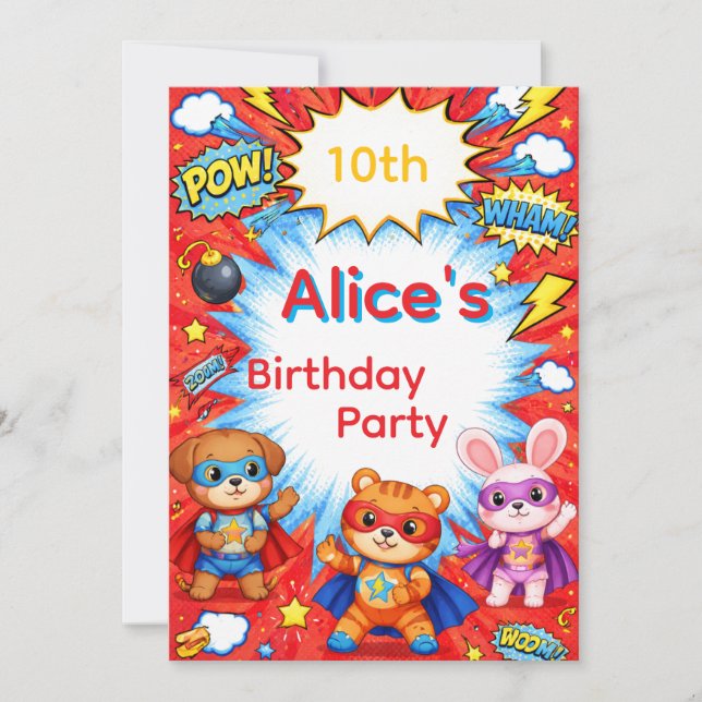 Convite Superhero Birthday Invitation card (Frente)
