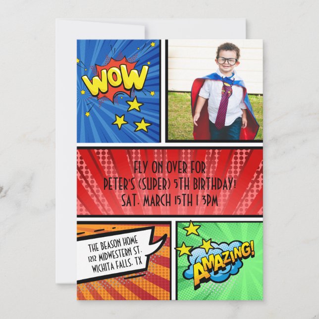 Convite Superhero Birthday Invitation | Comic Book Party  (Frente)