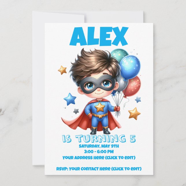 Convite Superhero Boy Birthday Invitation | Editable  (Frente)