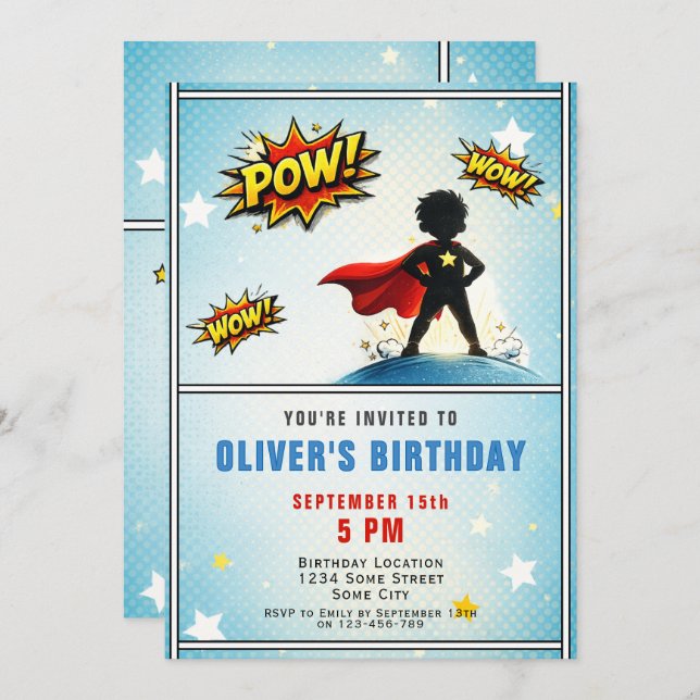 Convite Superhero Boy Birthday Party (Frente/Verso)