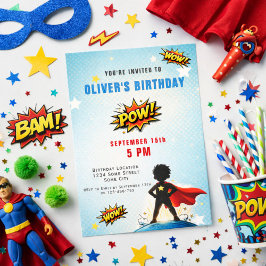 Convite Superhero Cartoon Boy Birthday Party