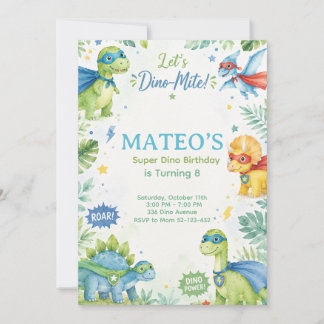 Convite Superhero Dinosaur Watercolor Birthday Party Paste