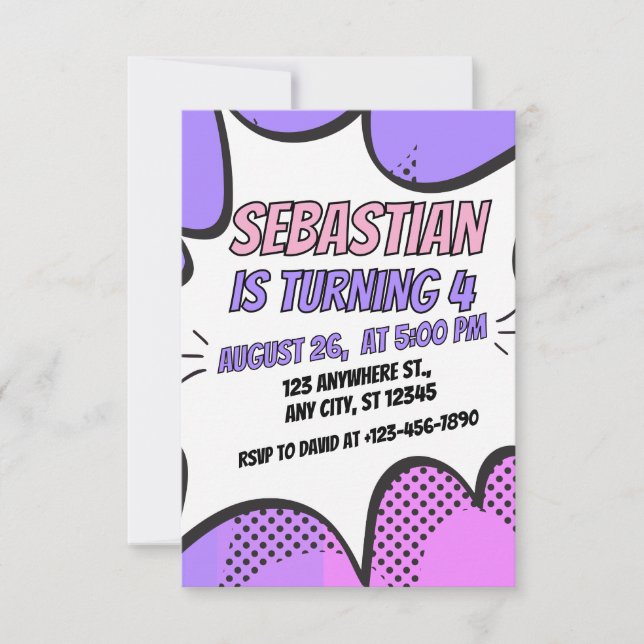 Convite Superhero Girl's 4th Birthday Invitation (Frente)