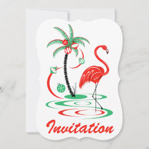 Convite Suporte de 'Convite' de Flamingo de Natal Vermelho