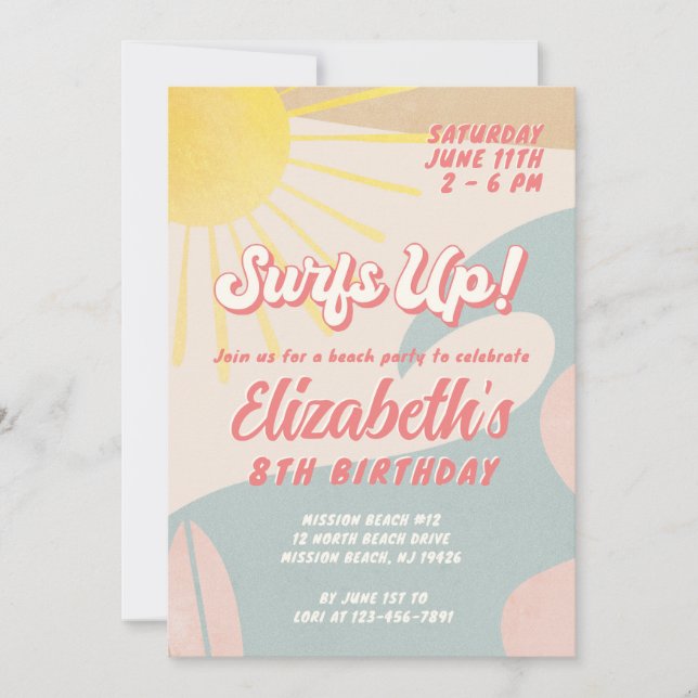 Convite Surf Aniversário Convidando Qualquer Menina Idade (Frente)