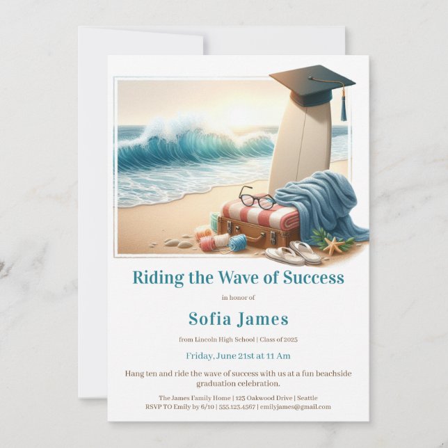 Convite Surf Beach Graduation Party Invitation (Frente)