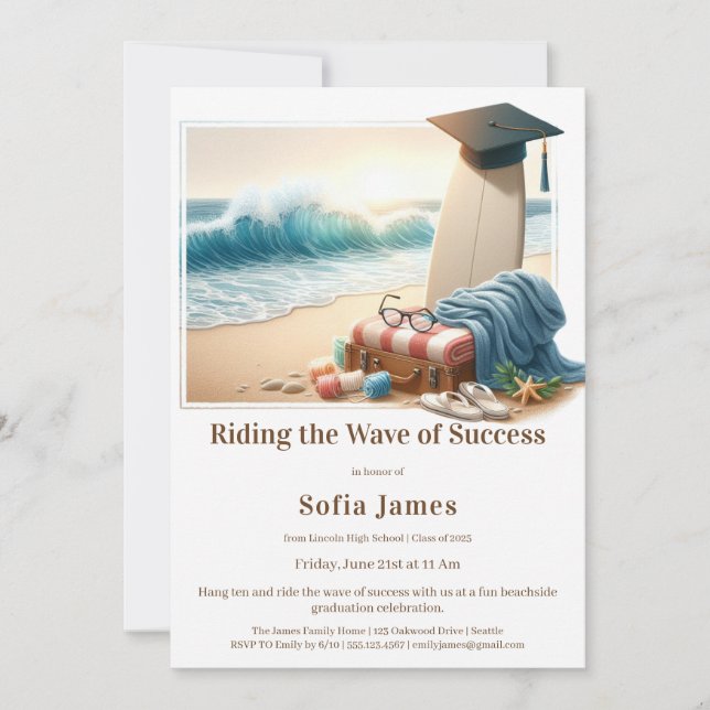 Convite Surf Beach Graduation Party Invitation (Frente)