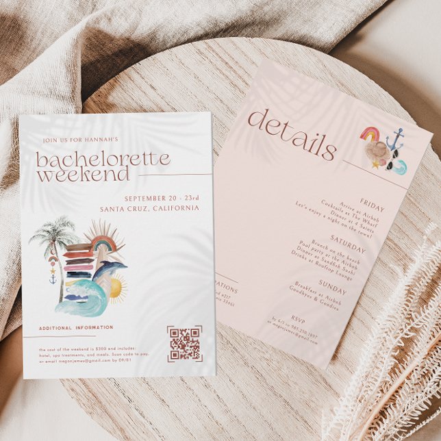 Convite Surf de Boho Retro Verão | Fim de Semana de Bachel (Criador carregado)