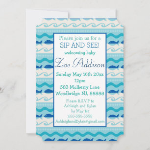 Convite Surf 'N Fishies Náutico Baby Sip and See