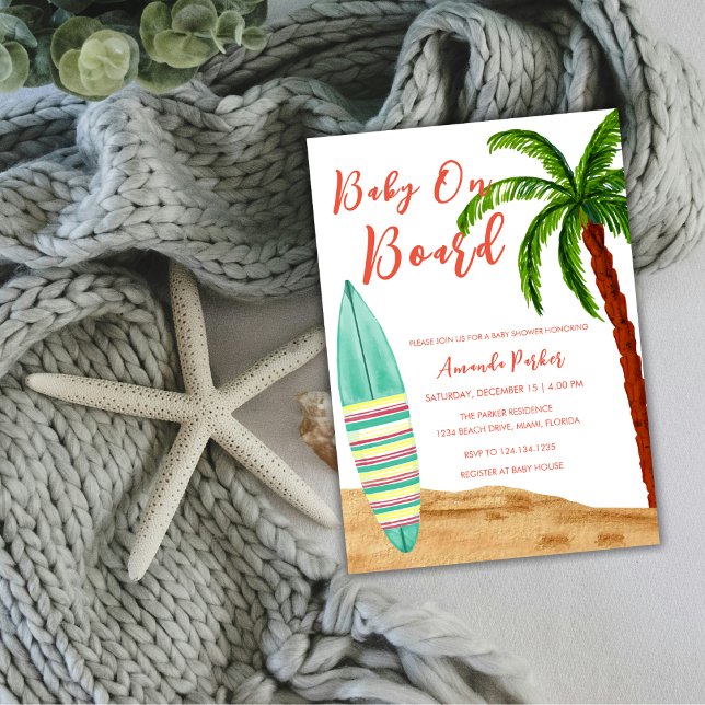 Convite Surf Tropical Baby On Conselho Chá de fraldas (Tropical Surf Baby On Board Baby Shower Invitation)