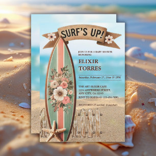 Convite Surf Vintage Floral Chá de fraldas