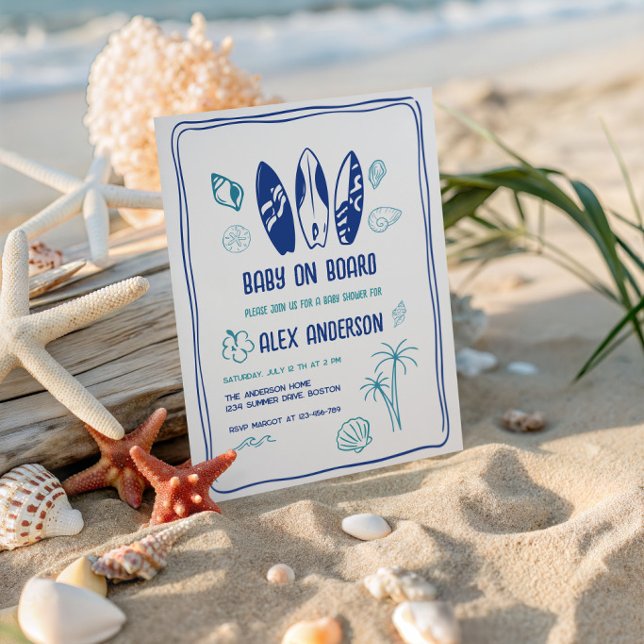 Convite Surfando Bebê, Bebê na Praia a Bordo  Chuveiro (Criador carregado)