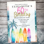 Convite Surfboards Ocean Beach Women's 60th Birthday<br><div class="desc">As 60ª Convidações de Aniversário das Mulheres na Praia do Surfboard do Oceano Sparkly. Fácil De Alterar O Texto De Exemplo Para Si, Clicando Em Personalizar. Clique Em Personalizar Para Alterar O Tipo De Fonte, A Cor Da Fonte, O Tamanho Da Fonte Ou Para Adicionar/Excluir/Alterar O Texto Ou Os Elementos...</div>