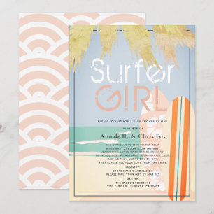 Convite Surfer Girl Surfboards Beach Chá de fraldas por Ma