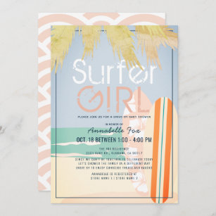 Convite Surfer Girl Surfboards Beach Drive-by Chá de frald