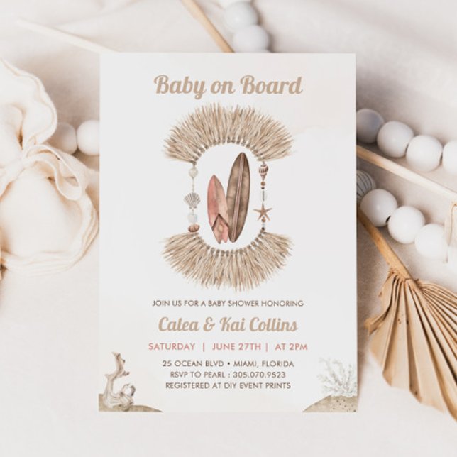 Convite Surfing Beach Boho Baby On Board Baby Shower (Criador carregado)