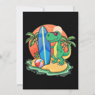 Convite Surfing Dinossaur Funny Beach Vacing Animal Graph