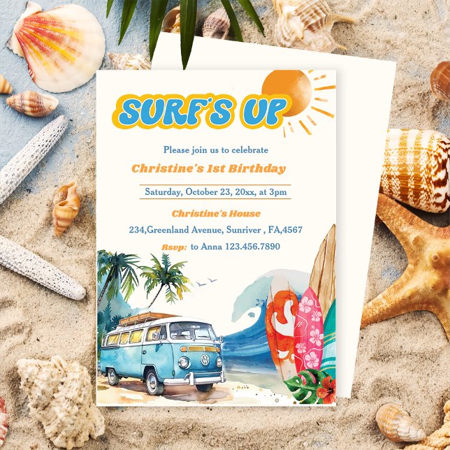 Convite Surfs Up Beach primeiro aniversario Invance (Criador carregado)