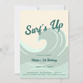 Convite Surf's Up - Kids Birthday Party Invitation Beach
