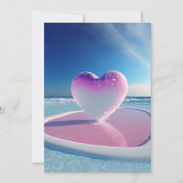 Convite Surge do Amor: Casamento Cardíaco das Ondas Românt (Frente)