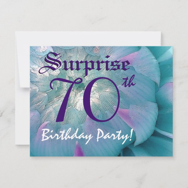 Convite SURPREENDA a dália azul e roxa S001 do aniversário (Frente)