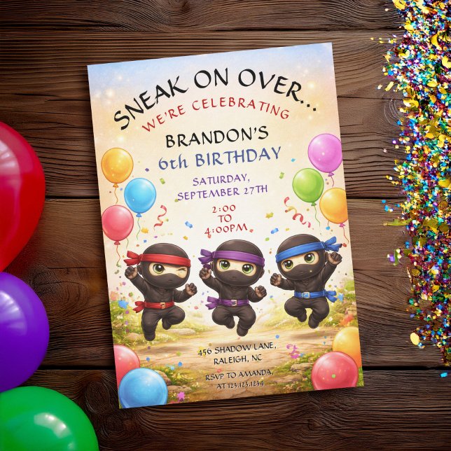 Convite Surpreenda Com Três Ninjas Festa de Aniversário de (Criador carregado)