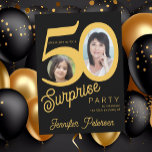 Convite Surpreenda foto preta de ouro de 50 anos<br><div class="desc">Tendy bold typografia 50ª convite de festas surpresa de aniversário de mulheres com 2 fotos e roteiro moderno. Fácil de personalizar com texto e imagens.    Transferência digital disponível, </div>