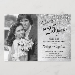 Convite Surpreenda no 25º Aniversário com Foto - Prata