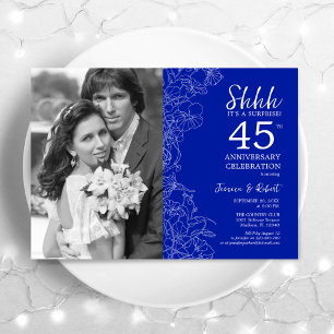 Convite Surpreenda o 45º Aniversário Com Foto Azul Real