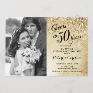 Convite Surpreenda o 50º Aniversário com Foto - Dourado