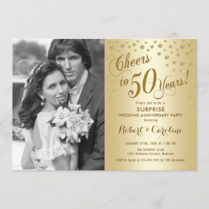 Convite Surpreenda o 50º Aniversário com Foto - Dourado
