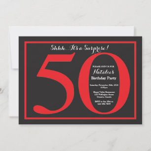 Convite Surpreenda o 50th quadro vermelho e preto do