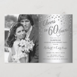 Convite Surpreenda o 60º Aniversário com Foto - Prata