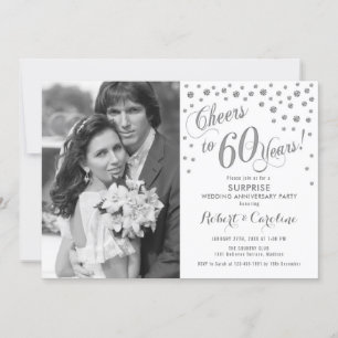 Convite Surpreenda o 60º aniversário com foto prateada bra