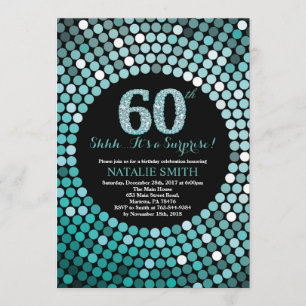 Convite Surpreenda o 60th preto do aniversário e o brilho