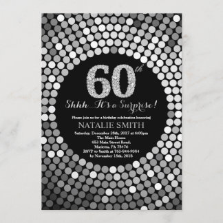 Convite Surpreenda o 60th preto do aniversário e o brilho